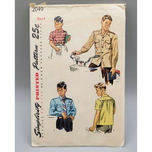 Simplicity 1947 Boys Shirt Pockets Two Sleeve Length Sewing Pattern #2049 Size 4
